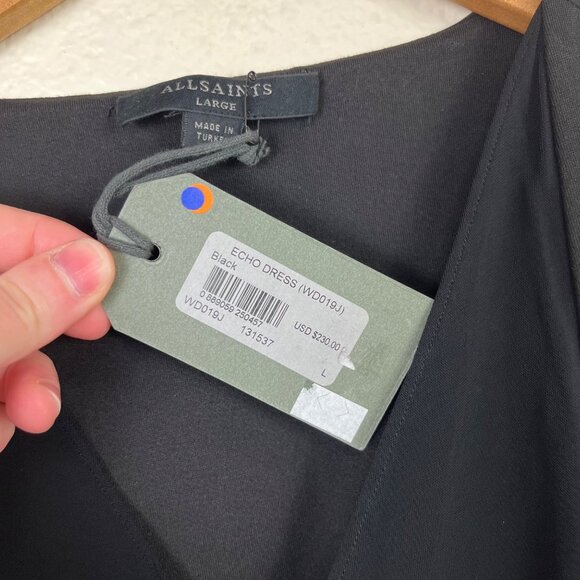 AllSaints Echo Sleeveless Bodycon Fitted Mini Dress Black NWT Women’s Size L - Picture 8 of 8